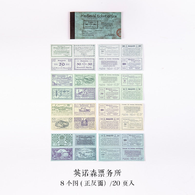 Journamm 20pcs/pack White Kraft Paper Vintage Ticket Scrapbooking Junk Journal Creative Stationery Double-sided Material Paper