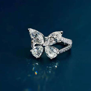 OEVAS 100% 925 Sterling Silver Sparkling High Carbon Dimaond Butterfly Rings For Women Anniversary Gift Girls Party Fine Jewelry