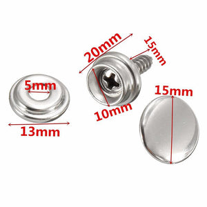 30pcs Ship Snap Fastener Stainless Canvas Cap Screw Kit For Boat Covers Cars Hoods Caravans Leather Jackets Handbags Parts