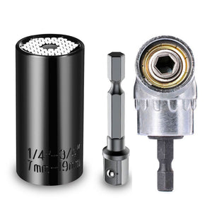 BINOAX 7mm-19mm Universal Socket Grip Ratchet Wrench Power Drill Adapter &amp; 105 Degree Right Angle Driver Extension Power Drill B