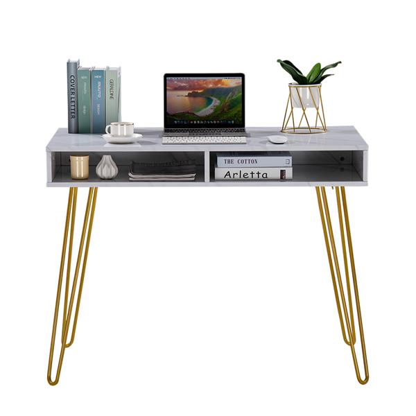 Computer Table Study Table  With Marble Iron Foot White [103x55x80cm] US warehouse