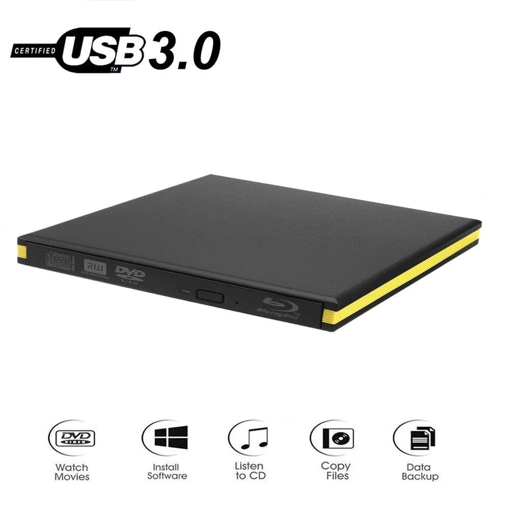 KuWfi External Blu-Ray Drive USB 3.0 Bluray Burner BD-RE CD/DVD RW Writer Play 3D Blu-ray Disc For PC/Laptop
