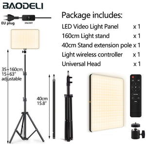 LED Fill Lamp Video Light Panel Bi-color 2700k-5700k Photography Lighting Live Stream Photo Studio Light With Stand EU Plug