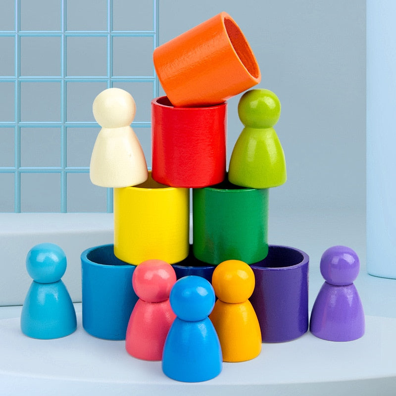 Creative Rainbow Blocks Wooden Toys Kids Geometric Building Blocks House Montessori Educational Stacker Wooden Toys Gifts