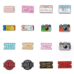 Cartoon Creative Tickets Movie Tickets Camera Love Sticky Notes Enamel Brooch Red Black Pink Alloy Badge Shirt Bag Pin Jewelry