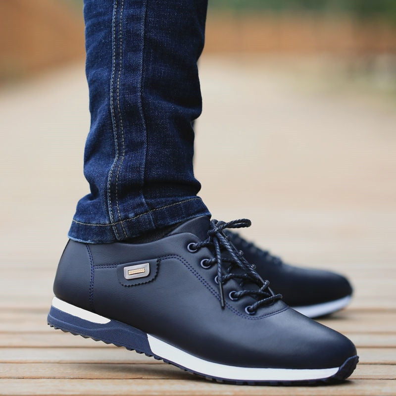 Men&#39;s PU Leather Business Casual Shoes for Man Outdoor Breathable Sneakers Male Fashion Loafers Walking Footwear Tenis Feminino