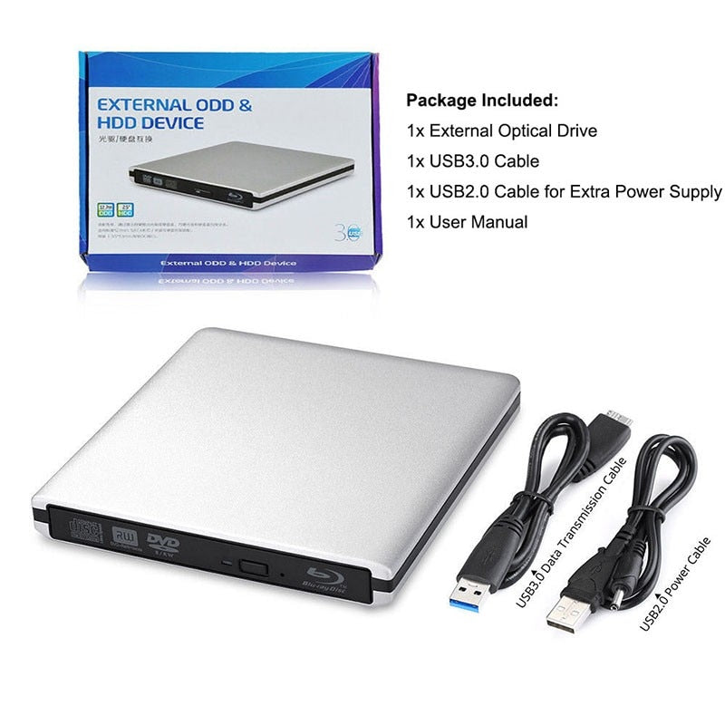 ABS External USB3.0 Blu-ray Drive DVD Burner 3D Bluray Player DVD Drive BD-ROM DVD-RW Burner Writer For Macbook Laptop PC