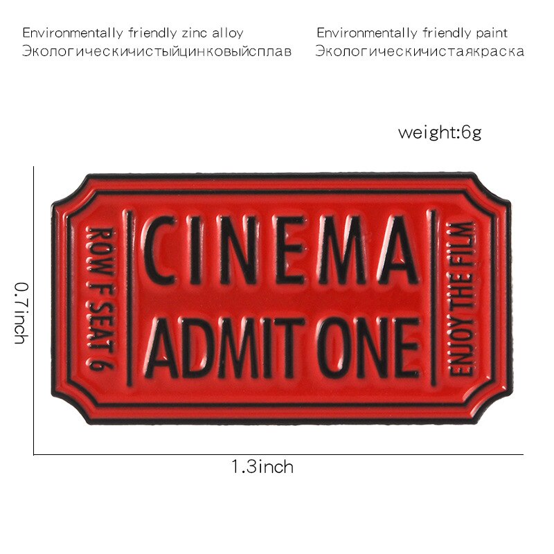Cartoon Creative Tickets Movie Tickets Camera Love Sticky Notes Enamel Brooch Red Black Pink Alloy Badge Shirt Bag Pin Jewelry