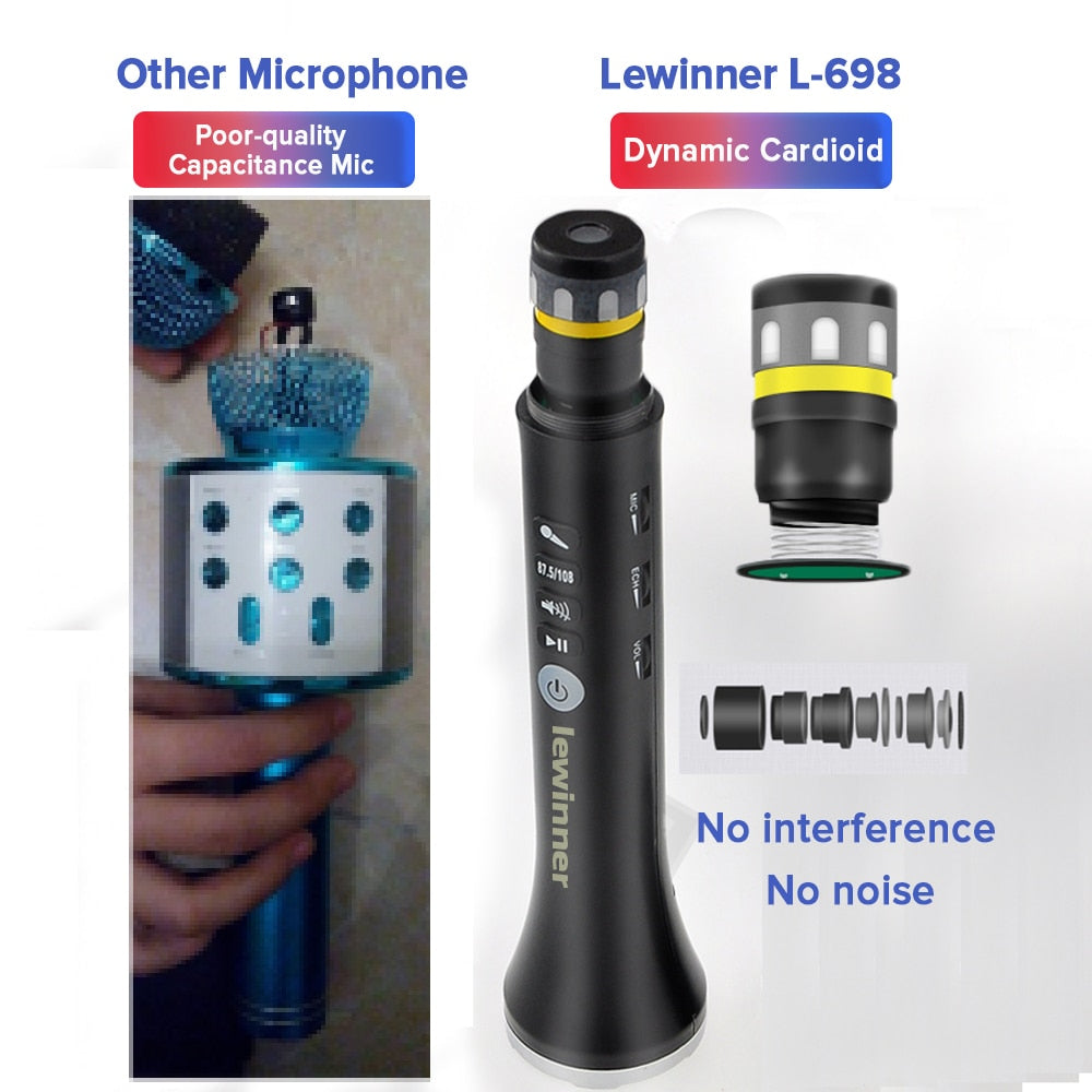 Lewinner Professional Karaoke Microphone Wireless Speaker Portable Bluetooth microphone for phone iphone Handheld Dynamic mic