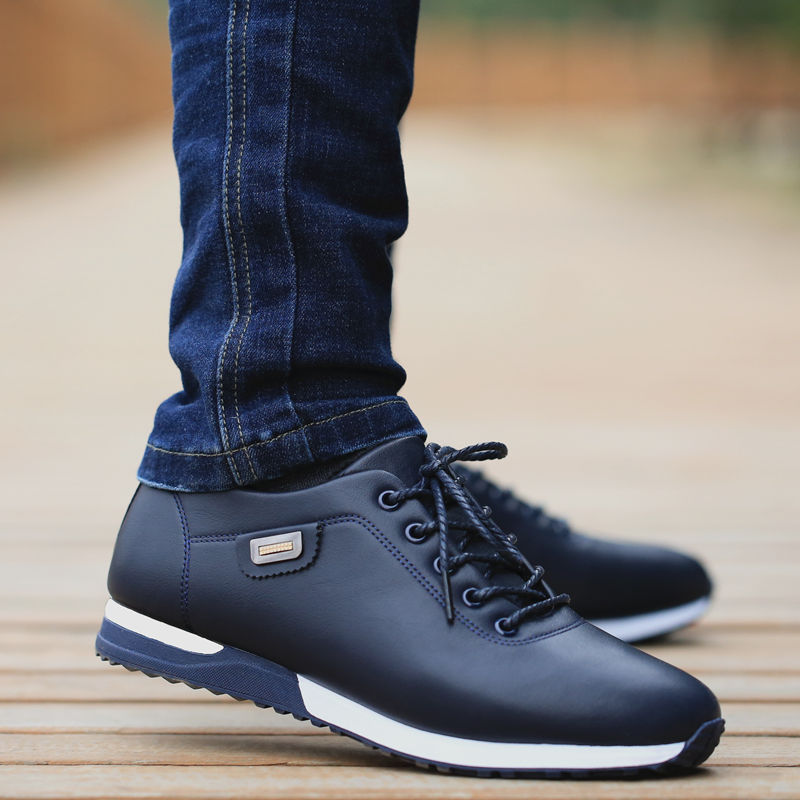 Men&#39;s PU Leather Business Casual Shoes for Man Outdoor Breathable Sneakers Male Fashion Loafers Walking Footwear Tenis Feminino