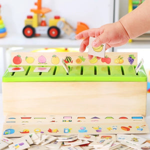 Kids Montessori Sorting Box Learning Fruit Digital Vehicle Shape Cognition Classified Toys Wooden Cards Puzzles Early Education