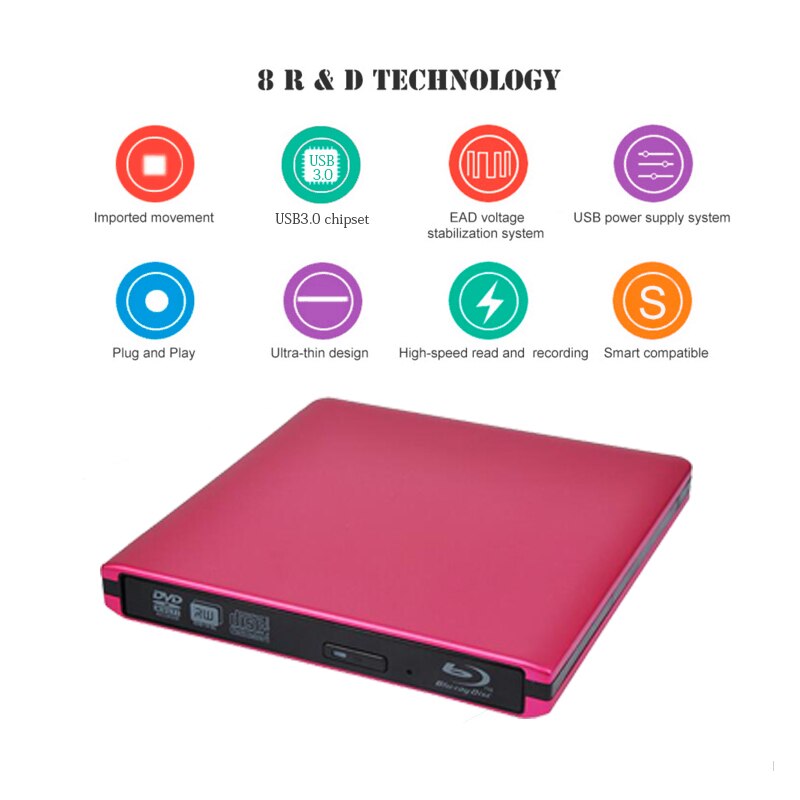 ABS External USB3.0 Blu-ray Drive DVD Burner 3D Bluray Player DVD Drive BD-ROM DVD-RW Burner Writer For Macbook Laptop PC