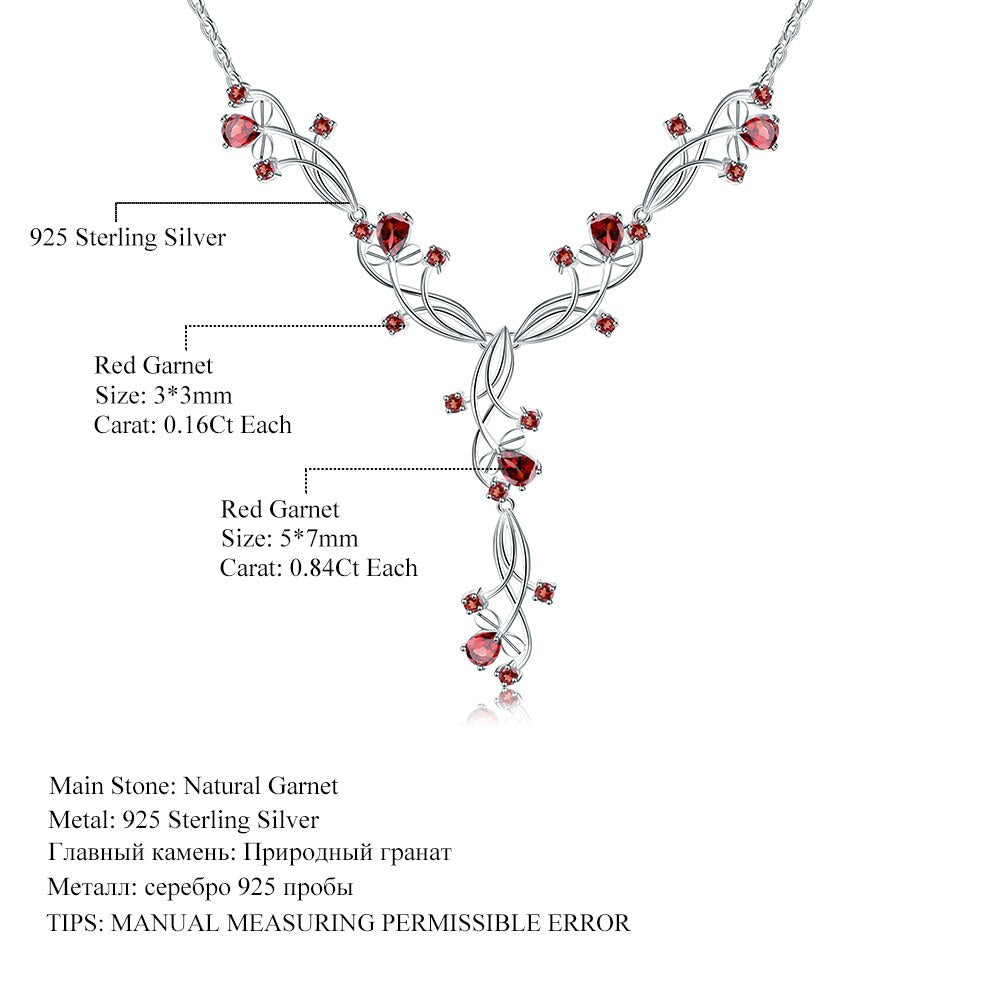 GEM'S BALLET 8.08ct Natural Red Garnet Bridal Necklace For Women 925 Sterling Silver Gemstone Necklace Wedding Jewelry
