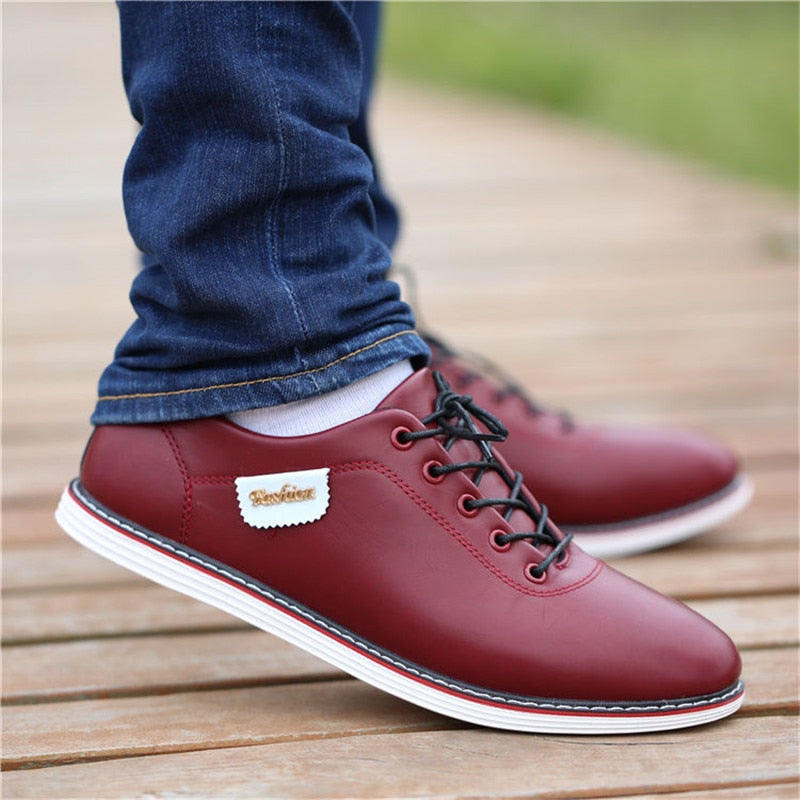 Men&#39;s PU Leather Business Casual Shoes for Man Outdoor Breathable Sneakers Male Fashion Loafers Walking Footwear Tenis Feminino