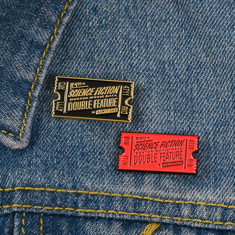 Cartoon Creative Tickets Movie Tickets Camera Love Sticky Notes Enamel Brooch Red Black Pink Alloy Badge Shirt Bag Pin Jewelry