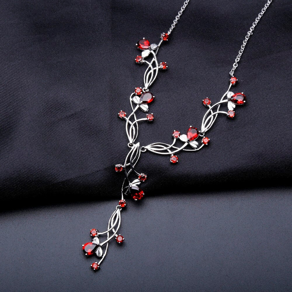 GEM'S BALLET 8.08ct Natural Red Garnet Bridal Necklace For Women 925 Sterling Silver Gemstone Necklace Wedding Jewelry