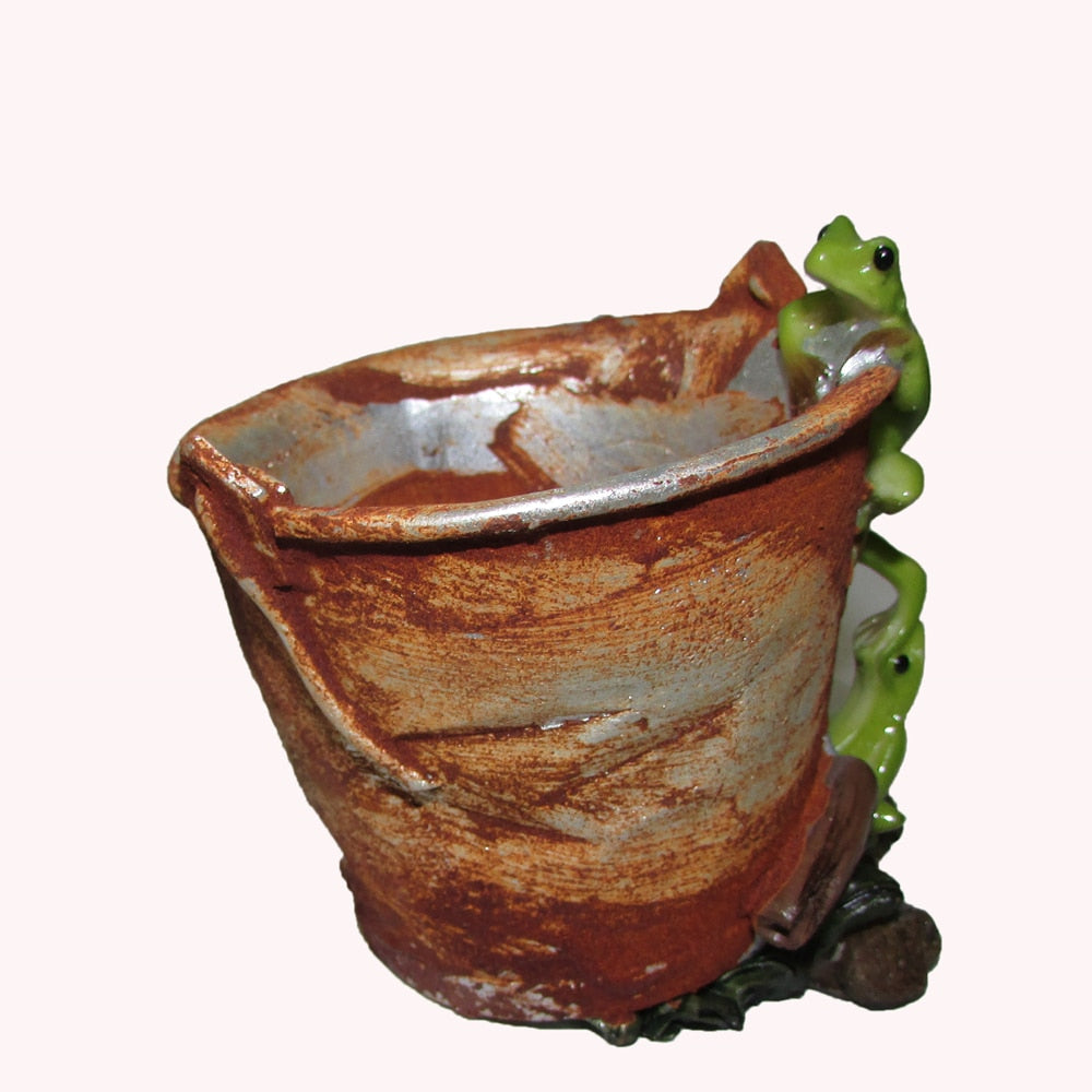 Mini Plant Pot with Cut Frog Flower Pot Fairy Garden Animal Frog Succulent Pot Outdoor Decoration Clay Flowerpot