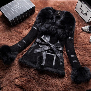 IANLAN Genuine Leather , Silver Fox Fur Collar & Cuff  Jacket