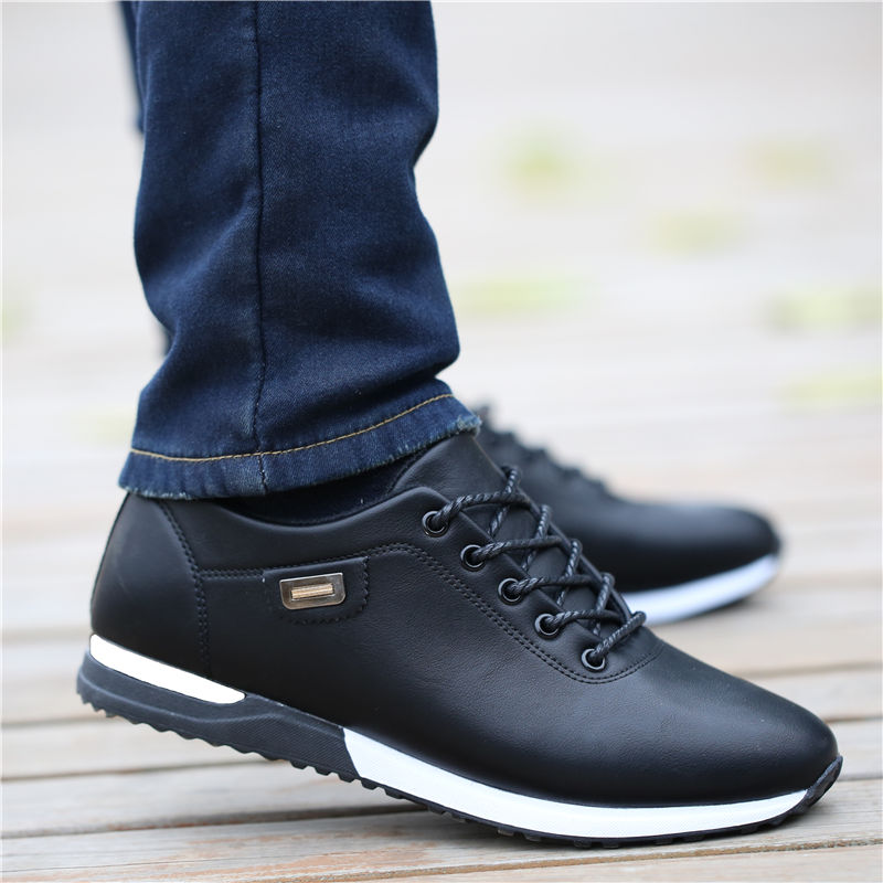 Men&#39;s PU Leather Business Casual Shoes for Man Outdoor Breathable Sneakers Male Fashion Loafers Walking Footwear Tenis Feminino