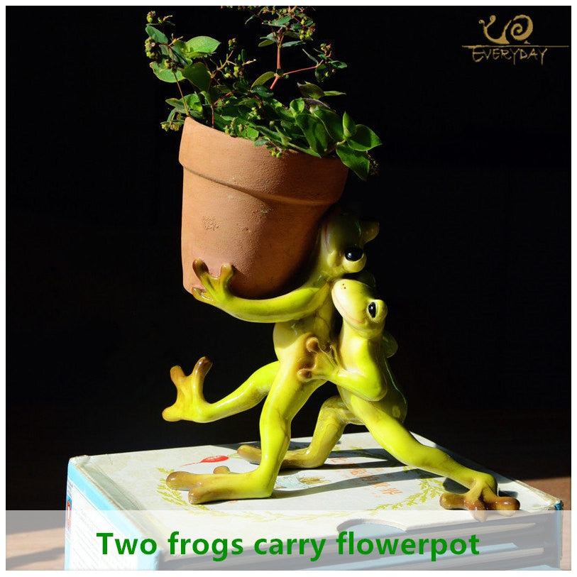 Mini Plant Pot with Cut Frog Flower Pot Fairy Garden Animal Frog Succulent Pot Outdoor Decoration Clay Flowerpot