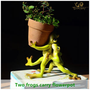 Mini Plant Pot with Cut Frog Flower Pot Fairy Garden Animal Frog Succulent Pot Outdoor Decoration Clay Flowerpot