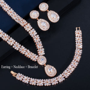 CWWZircons Exclusive Dubai Gold Plate Jewellery Luxury Cubic Zirconia Necklace Earring Bracelet Party Jewelry Set for Women T053