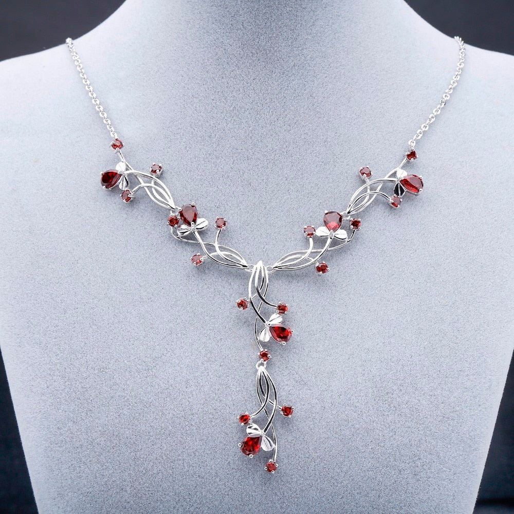 GEM'S BALLET 8.08ct Natural Red Garnet Bridal Necklace For Women 925 Sterling Silver Gemstone Necklace Wedding Jewelry