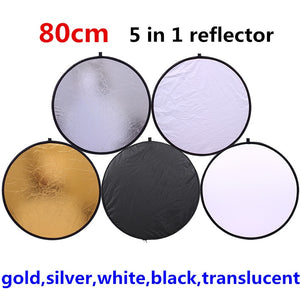 CY 80cm 5 in 1 gold silver white black translucent New Portable Collapsible Light Round Photography/Photo Reflector for Studio