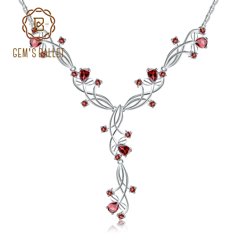 GEM'S BALLET 8.08ct Natural Red Garnet Bridal Necklace For Women 925 Sterling Silver Gemstone Necklace Wedding Jewelry