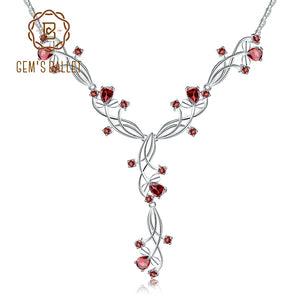 GEM'S BALLET 8.08ct Natural Red Garnet Bridal Necklace For Women 925 Sterling Silver Gemstone Necklace Wedding Jewelry
