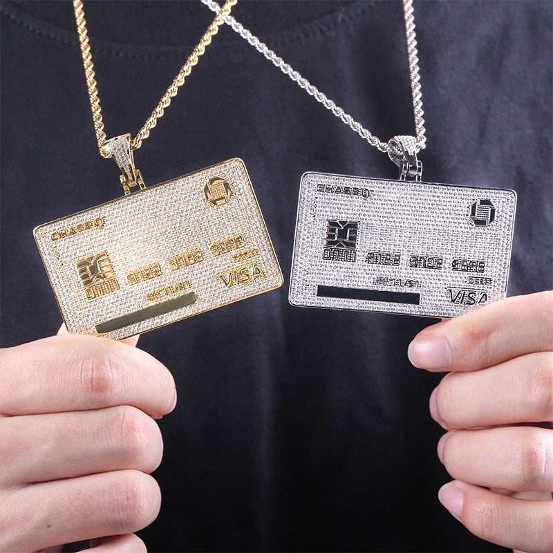 TOPGRILLZ Custom Name Iced Out Credit VISA Card Pendant Necklace AAA Cubic Zirconia Hip Hop Jewelry With Tennis Chain For Gift