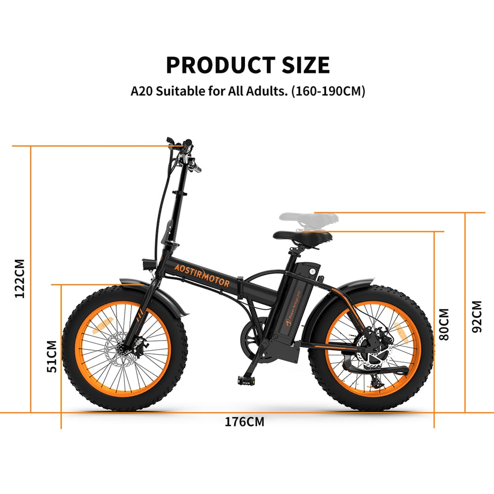 AOSTIRMOTOR A20 Folding Ebike 500W Electric Mountain Bike 20in Tire 36V 13Ah Battery Beach Electric Bicycle Fat Bike For Adult