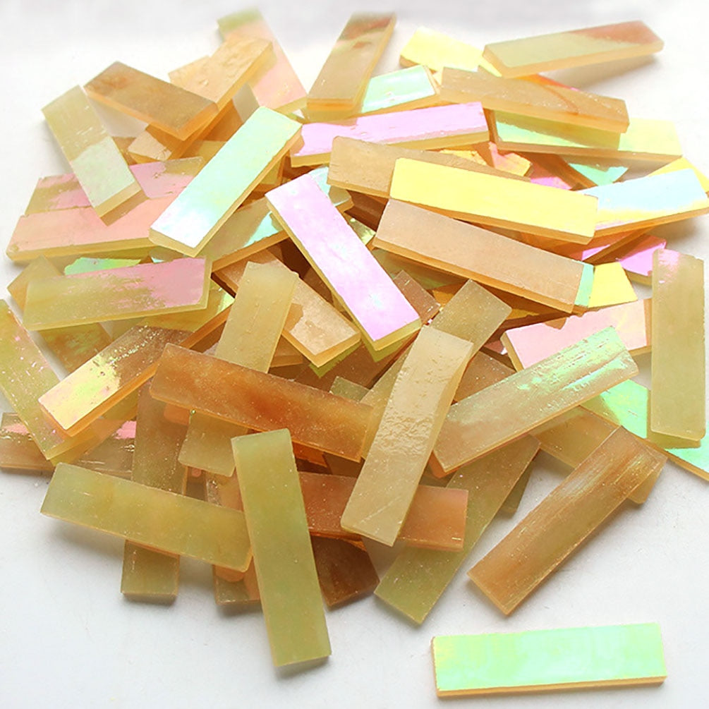 Mixed Color 1 X 4 Cm Square Stained Glass Strip Clear Glass Mosaic Pieces DIY Mosaic Tiles Hobbies Art Crafts Material 100g