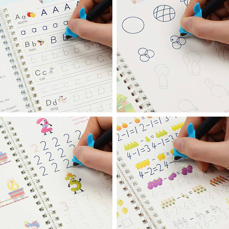 4 Books Sank Magic New Copybook Reusable Groove Writing Practice Book Calligraphy Wipe-free English/German Early Education