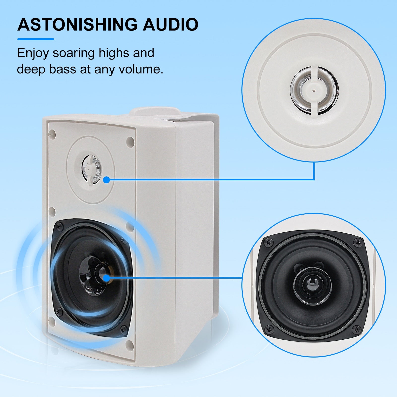 Herdio 4'' Full Range Outdoor Bluetooth Speakers Waterproof Patio Deck Wall Mount Speakers For  Garden Patio Home Swimming pool