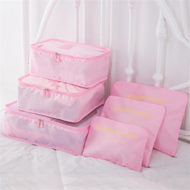 6Pcs/Set Travel Bag Men And Women Multifunction Clothing Luggage Organizer Bag Mesh Packing Cubes Unisex Travel Storage Bags Kit