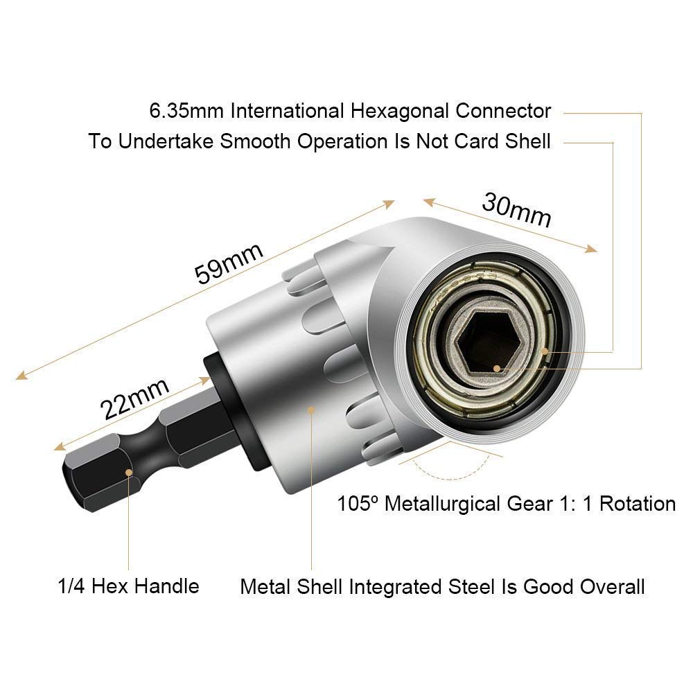 BINOAX 7mm-19mm Universal Socket Grip Ratchet Wrench Power Drill Adapter &amp; 105 Degree Right Angle Driver Extension Power Drill B