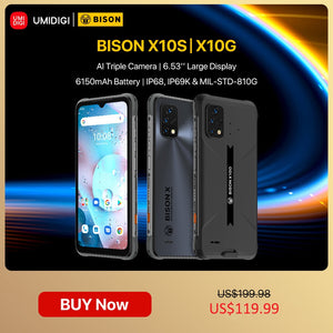 [Premiere] UMIDIGI BISON X10S X10G 6150mAh Battery Global Version Smartphone 4GB+32GB IP68/IP69K Waterproof Rugged NEW Phone