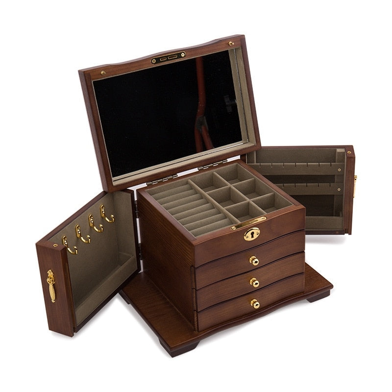 2022 Luxury Large Wooden Jewelry Box Storage Display Earring Ring Necklace Jewellery Gift Case Organizer Packaging Casket