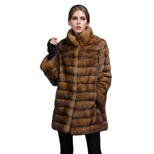 New winter Stable Chinchilla Fur Coat with hood Medium-Long Overcoat Genuine Luxury fur coat