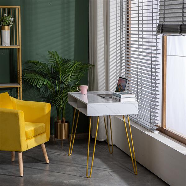 Computer Table Study Table  With Marble Iron Foot White [103x55x80cm] US warehouse