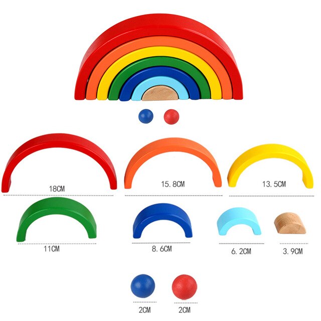Creative Rainbow Blocks Wooden Toys Kids Geometric Building Blocks House Montessori Educational Stacker Wooden Toys Gifts