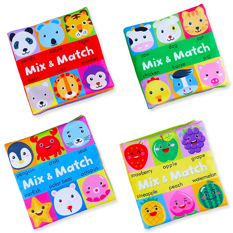 Cloth Book Cartoon Animal Face Matching Torn Baby Stereo Cloth Book Montessori Early Educational Teaching Toddler Books Gifts