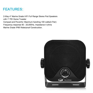 4 inch 100W Waterproof Boat Marine Box Outdoor Speakers Surface Mounted For ATV UTV Golf Cart Tractor Powersports Truck Yacht