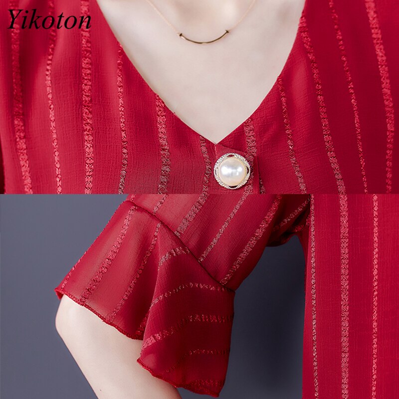 Dress Shirts Summer For Women Blouse Office Clothing Top Female Woman&#39;s Blouses Shirt V-Neck Plus Size Feminine Blusas chemise