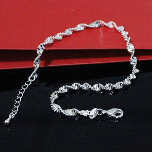 Hot Sale Sexy Beach Wave Bones Anklets Foot Chain S925 Stamp Silver Plated Foot Anklet Bracelet for Fashion Women Jewelry
