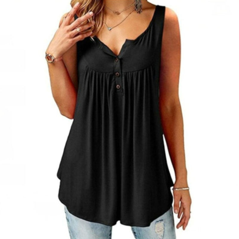 S-6XL Oversized T-shirt Women Loose Casual Sleeveless Female  Pleated Solid Tank Top Woman's Clothing Streetwear 2022 Summer New