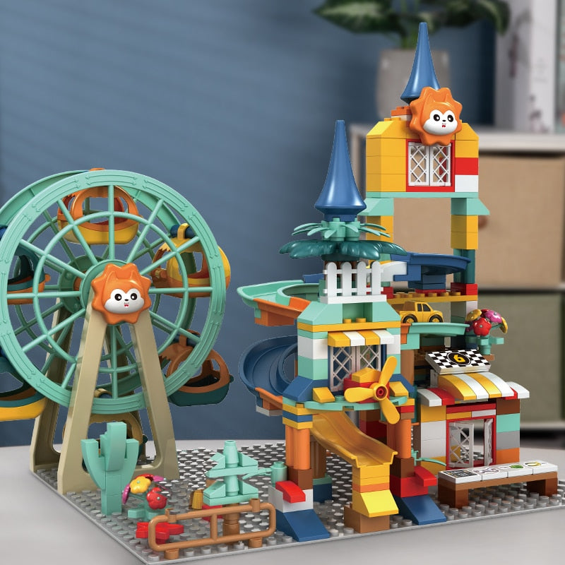 Marble Run Architecture Castle Building Blocks Car Action Figures Friends Children Educational Toys for Boys Christmas Gifts