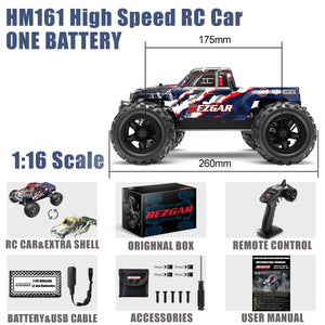 BEZGAR HM161 Hobby RC Car Truck 1:16 All-Terrain 40Km/h Off-Road 4WD Remote Control Monster Crawler with Battery for Kids Adults
