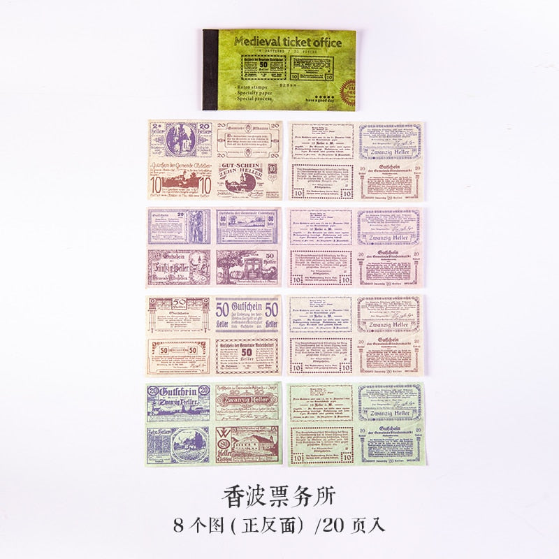 Journamm 20pcs/pack White Kraft Paper Vintage Ticket Scrapbooking Junk Journal Creative Stationery Double-sided Material Paper